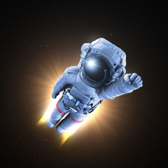 Astronaut conquers outer space, 3d render