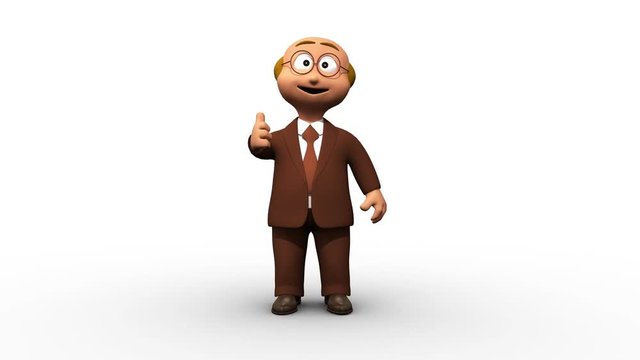 Walking cute business man character with thumbs up sign