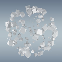 Abstract sphere with shiny cube 3D rendering