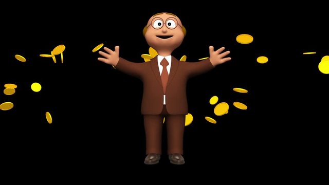 Senior 3D business man character is getting rich