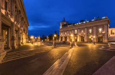 Fototapeta na wymiar Rome (Italy) - The Hall Town square named Piazza del Campidoglio, in the blue hour