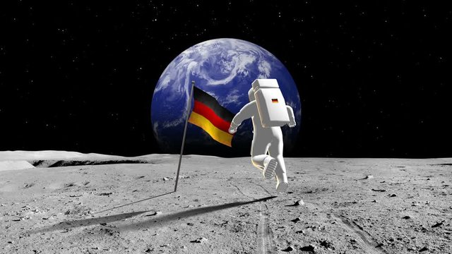 German Astronaut Walking On A Planet
