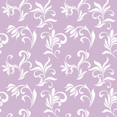 Seamless pattern with white flowers on a purple background.