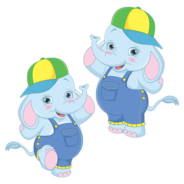 Vector Illustration Of Cartoon Elephants