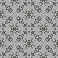 Grey Ornamental Seamless Line Pattern. Endless Texture. Oriental Geometric Ornament