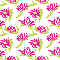 Seamless pattern with pink flowers on a white background