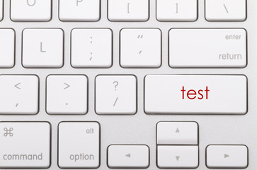 Test word written on computer keyboard.   