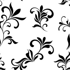 Obraz premium Seamless pattern with black flowers on a white background