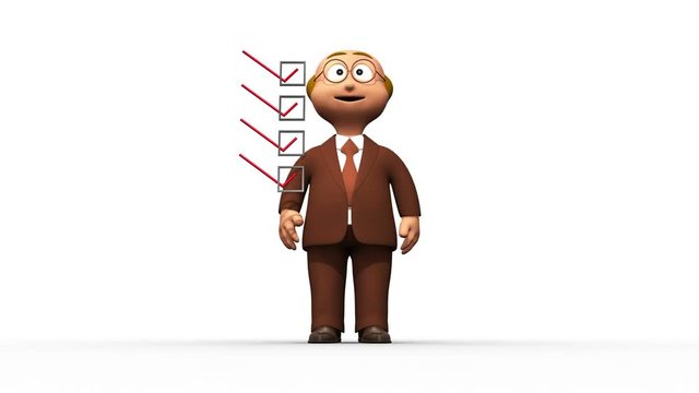 Senior 3D business man character ticking the checklist
