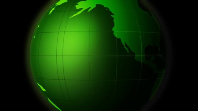 Orbiting green globe on black background