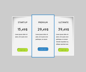 pricing plans template with buttons, flat effect
