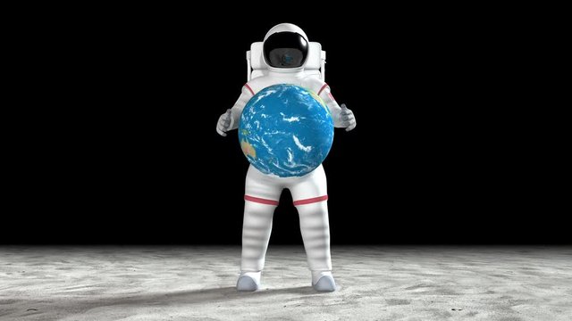 An Astronaut On The Moon's Surface Holding The Earth