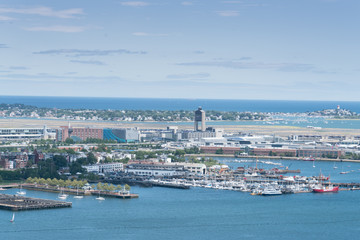 Fototapeta na wymiar Boston Logan Airport viewed from the observation deck of the Custom House Tower Boston