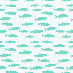 Seamless pattern with school of blue fish, vector illustration