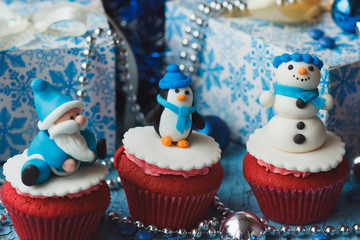 Christmas cupcakes with colored decorations
