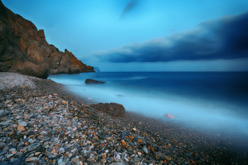 long exposure of sea and rocks