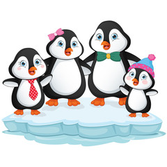 Vector Illustration Of Cartoon Penguin Family