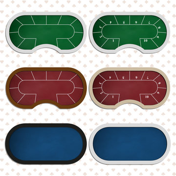 Poker and Casino. Set poker tables in different colors. Background and pattern for making your online application.