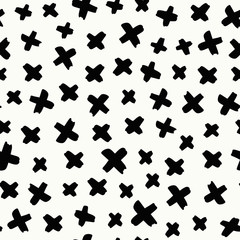 Seamless pattern with hand drawn crosses in black on cream background. - 128524060