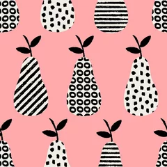  Naadloze patroon met peren in zwart-wit op roze achtergrond. © xuliadore