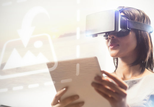 VR User with Tablet Mockup