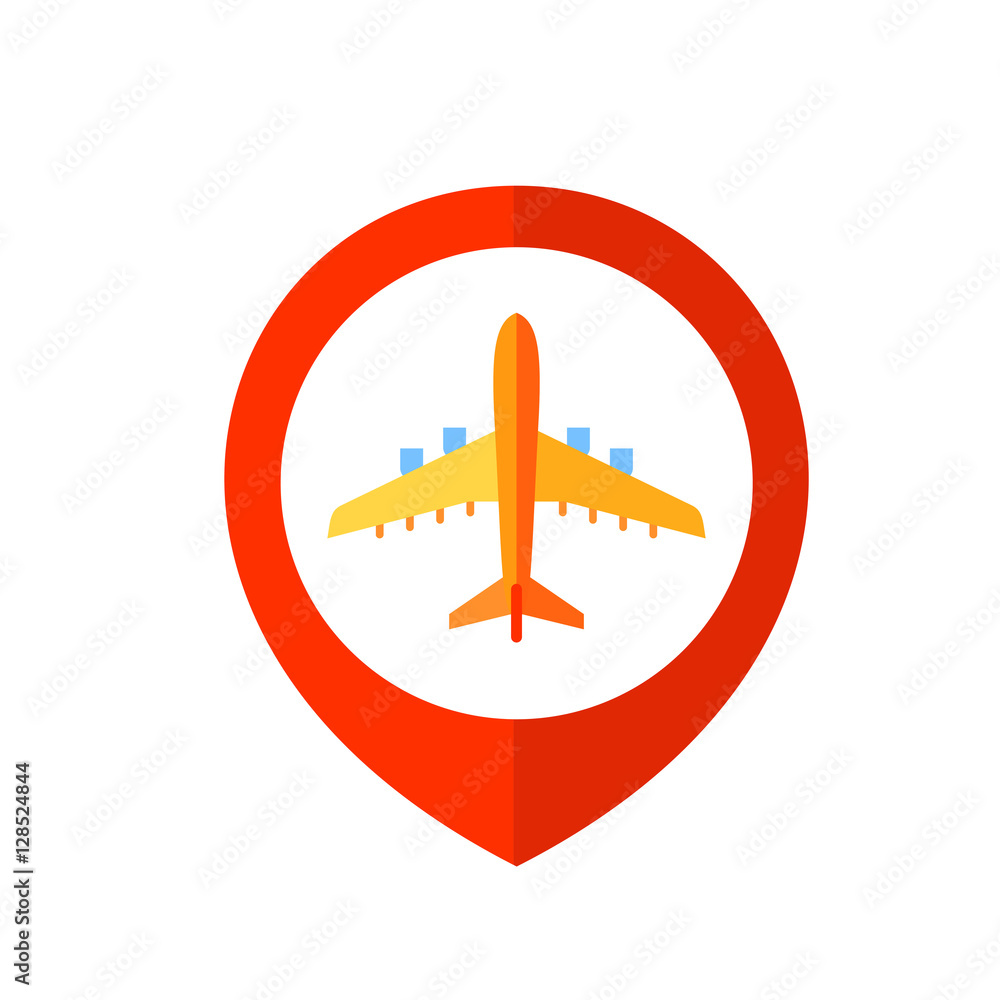 Poster map mark icon with plane