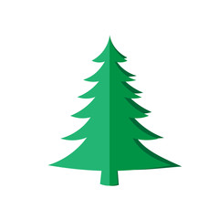 Christmas tree, vector illustration. Green silhouette decoration sign, isolated on white background. Flat design. Symbol of holiday, Christmas, New Year celebration.
