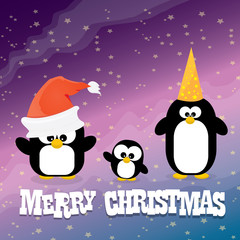 merry christmas card with penguins set.