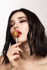 close-up portraits of young sexy girl isolated on white backgrou