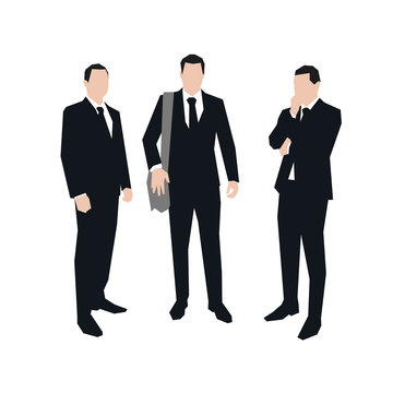 Three business men in suit, abstract vector silhouettes, flat de