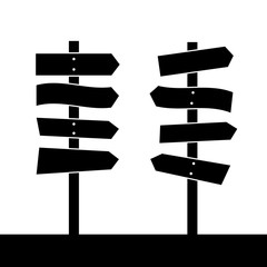 Wooden way direction signs on white background