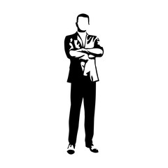 Business man standing with folded arms, abstract vector silhouet