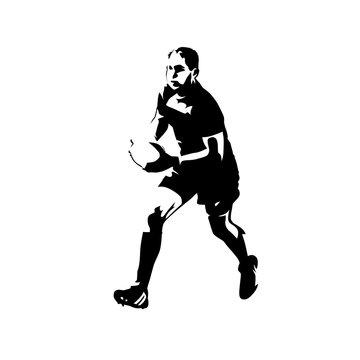 Rugby player running with ball in his hands, abstract vector sil