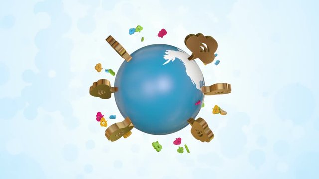 Wireless Symbols Around Orbiting Globe
