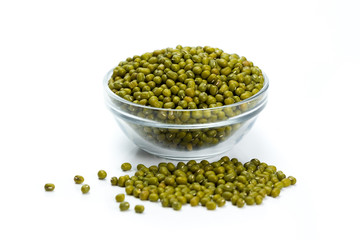 Mung Beans in Glass Cup on White Background