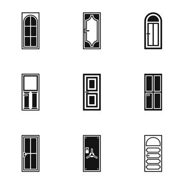 Exterior doors icons set. Simple illustration of 9 exterior doors vector icons for web