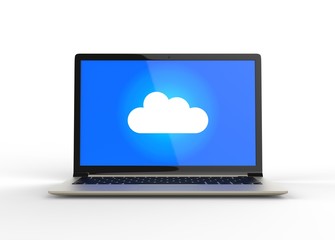 3D Isolated Blue Online Cloud Laptop. Share Business Network Con