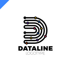Letter D logo design template,Technology abstract dot connection cross vector logo icon circle logotype