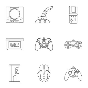 Computer games icons set. Outline illustration of 9 computer games vector icons for web