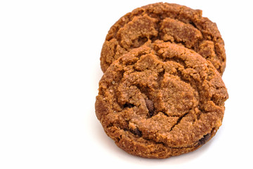 chocolate cookies on white background / macro of chocolate cookie isolated on white background.