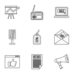 Contextual advertising icons set. Outline illustration of 9 contextual advertising vector icons for web