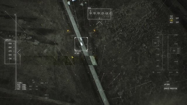 UAV following a fugitive with car - bad signal, in 4K. 6 versions in total