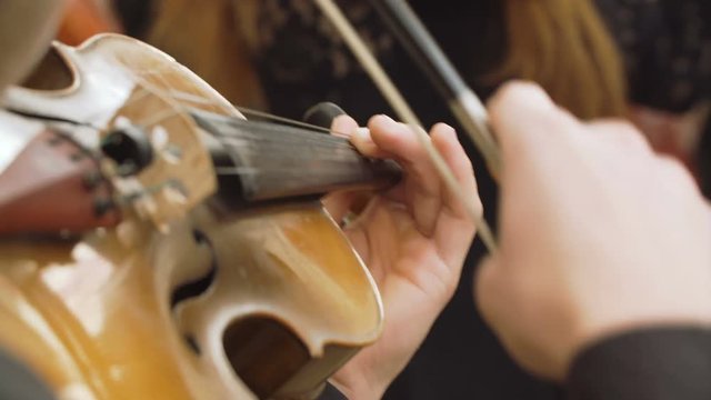 Close-up of musician playing at violin.