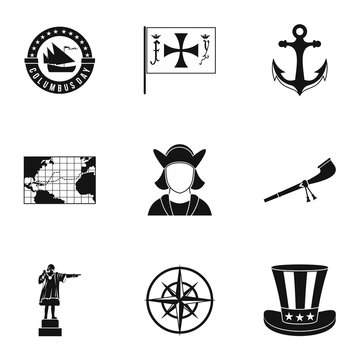 Columbus Day icons set. Simple illustration of 9 columbus Day vector icons for web