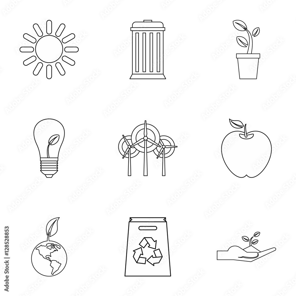 Poster environment icons set. outline illustration of 9 environment vector icons for web