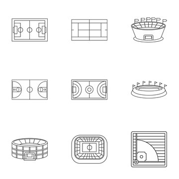 Sports stadium icons set. Outline illustration of 9 sports stadium vector icons for web