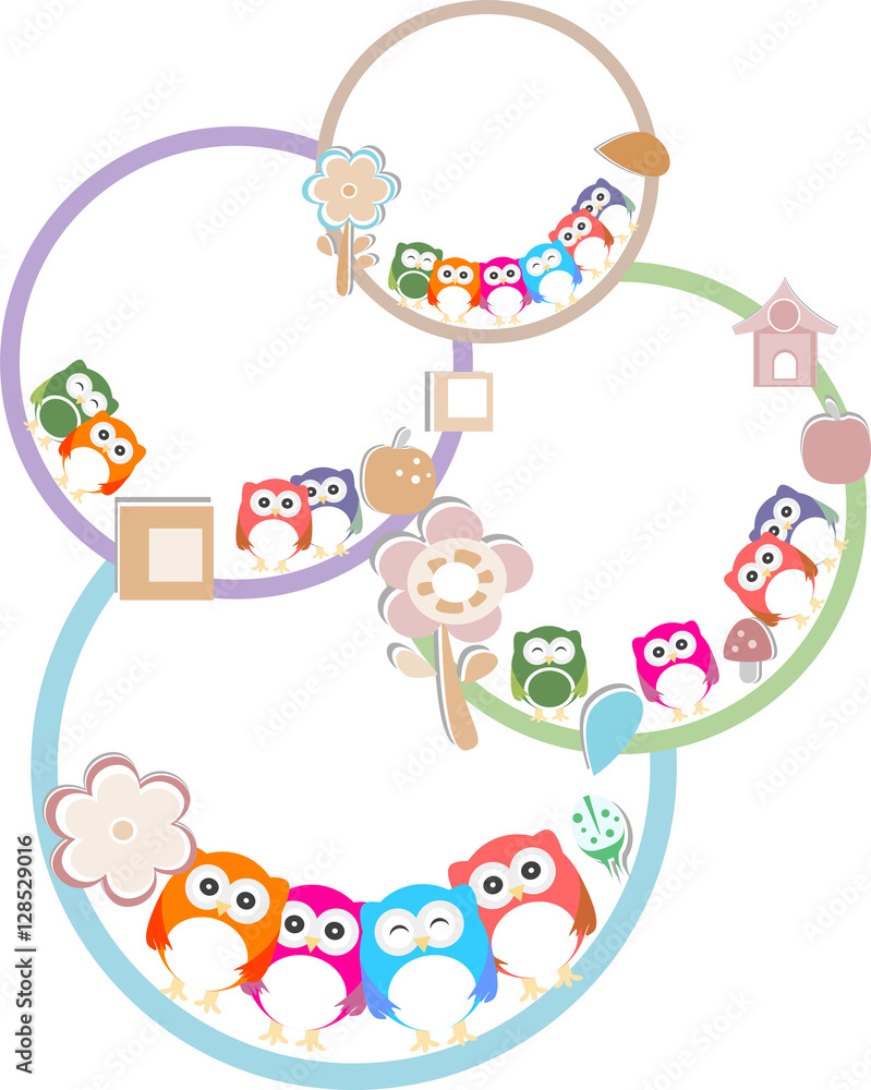 Poster set of cute owls with different expressions