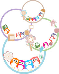 set of cute owls with different expressions