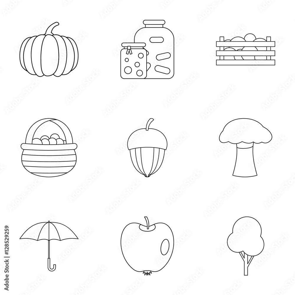 Poster autumn icons set. outline illustration of 9 autumn vector icons for web