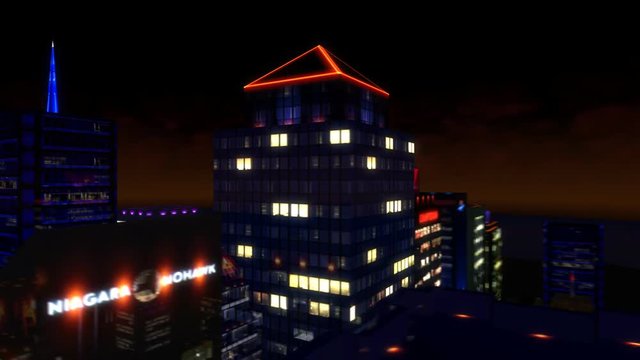 3D city flight animation at night